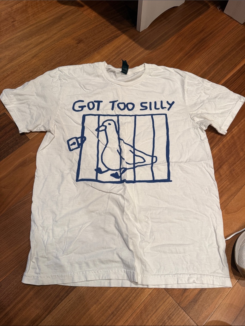 White 'Got Too Silly' Graphic Tee with Blue Print